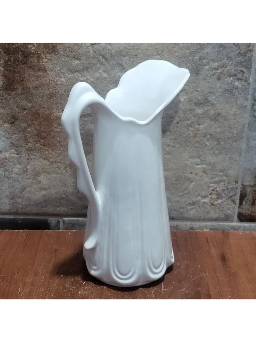 Vintage White Ironstone Water Pitcher Scallop Design